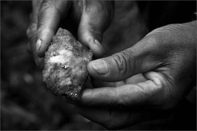 127517 - colombia - territorio di mina central. marco tullio cantillo mostra la roccia con l'oro  - giu 2012-.jpg