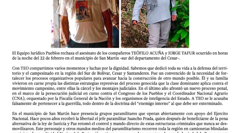 🚨 RECHAZAMOS EL ASESINATO DE TEO ACUÑA Y JORGE TAFUR. ES UN CRIMEN DE ESTADO, CASTIGO A LOS RESPONSABLES 🚨
